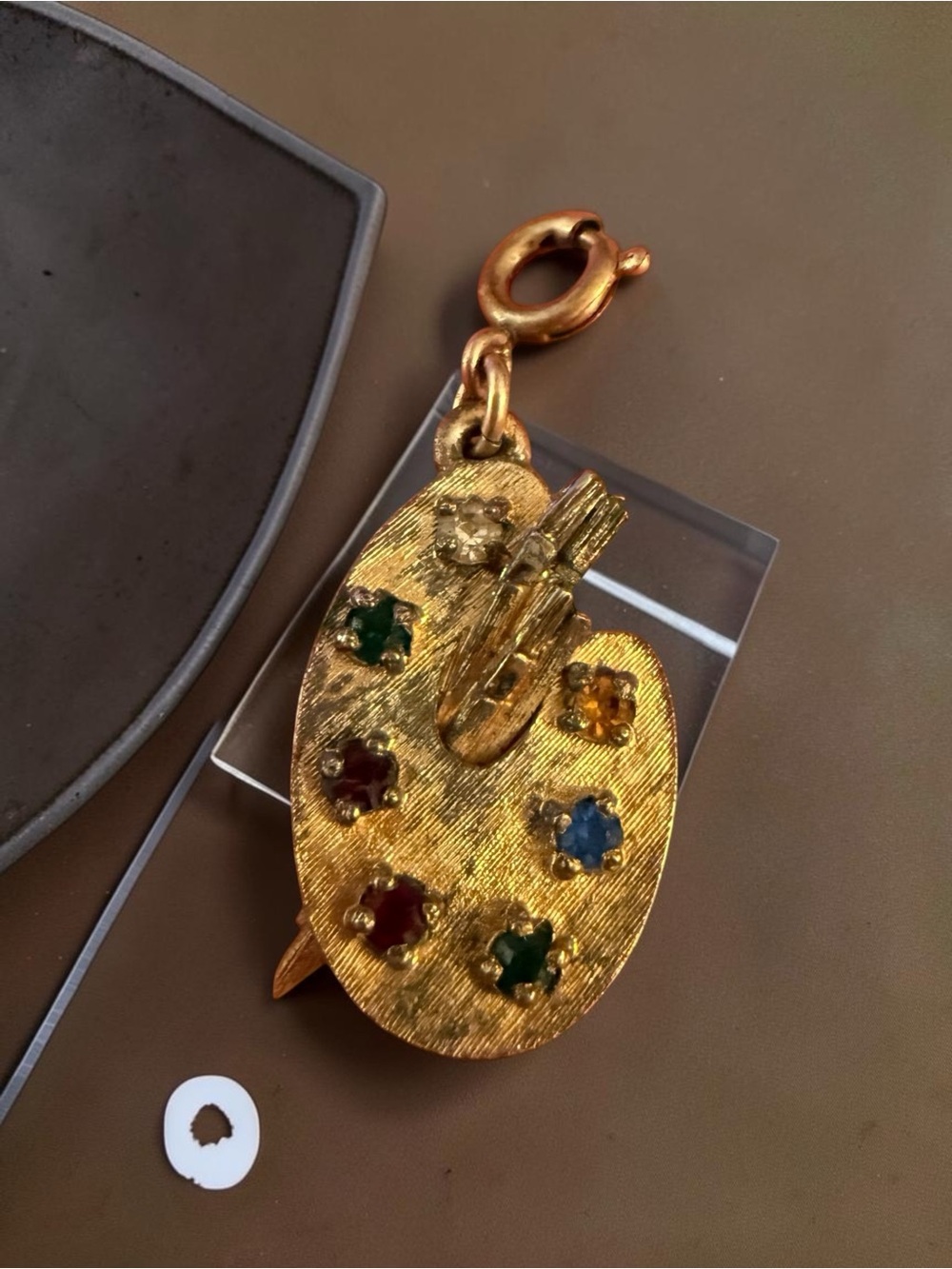 Vintage MONET Artist’s Palette Charm Gold Tone Multicolor Rhinestones 1”